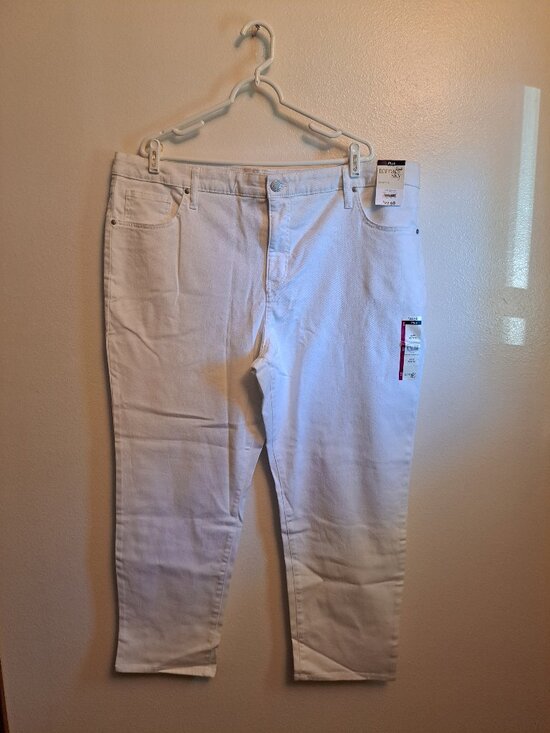 Terra & Sky Denim - NWT Terra & Sky brand women's white denim straight-leg jeans with preppy style.